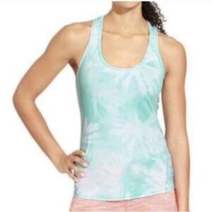 Athleta Sea Palm Print Aqua Blue White Racerback Tank